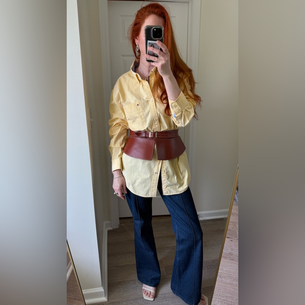 Tommy Hilfiger Oversized yellow Button down boyfriend shirt men’s size XL